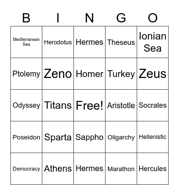 Ancient Greece Bingo Card