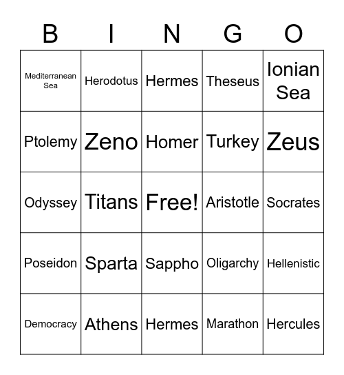 Ancient Greece Bingo Card