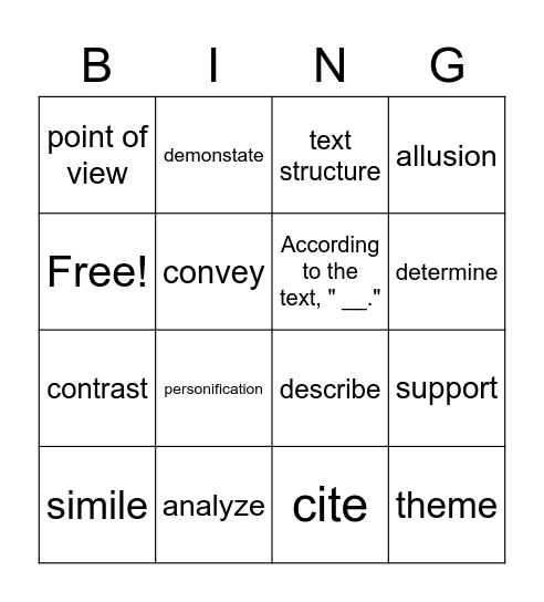 ELA Power Words Bingo Card