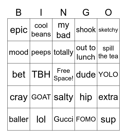 Lingo Bingo Card