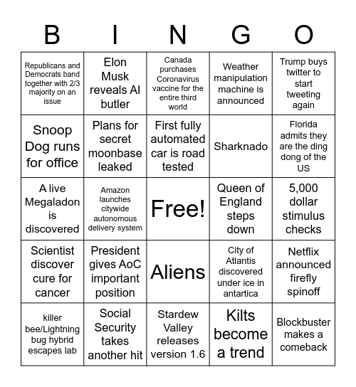 2021 Bingo Card