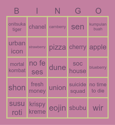 Jen Bingo Card