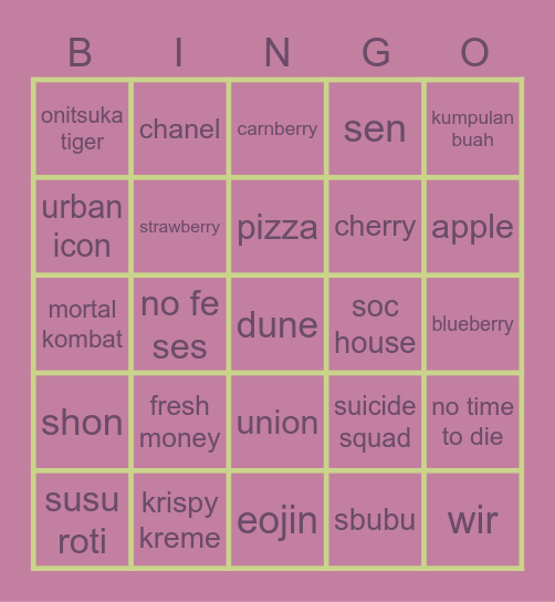 Jen Bingo Card