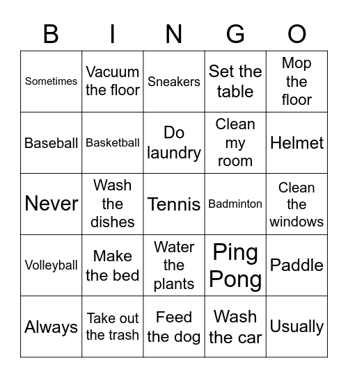 Chapter 5 and 6 Bingo Card