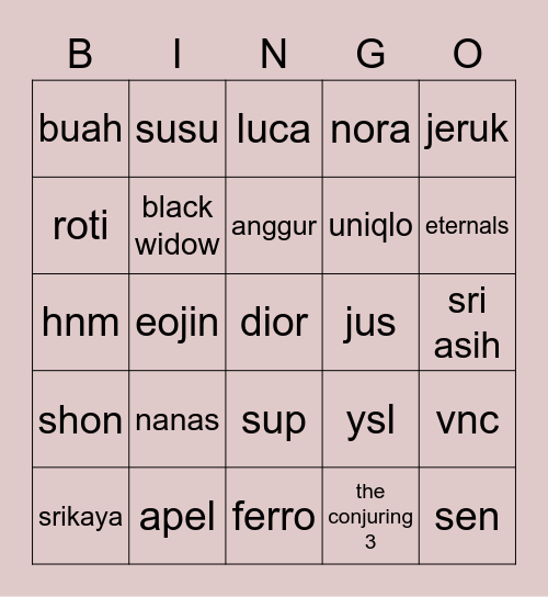 luck Bingo Card
