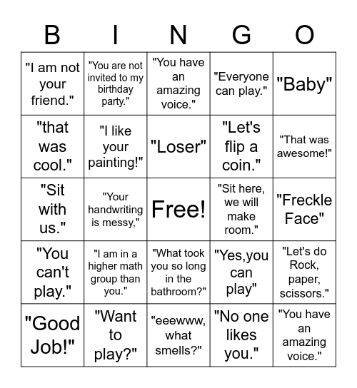 Kindness Bingo Card 1 Bingo Card