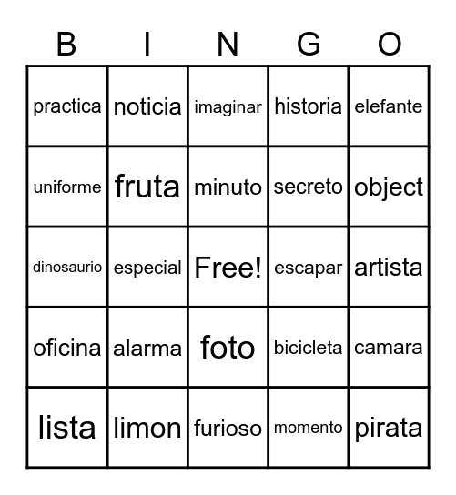 COGNATES Bingo Card