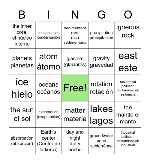 Science Bingo! ELL! Bingo Card