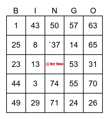 Riot Bingo Card