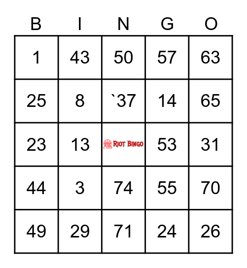 Riot Bingo Card