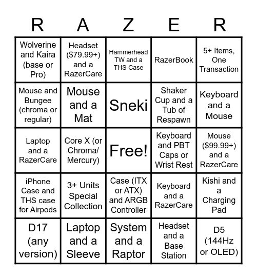 RazerStore Bingo Card