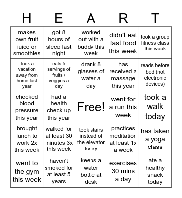 Healthy Living Bingo! Bingo Card