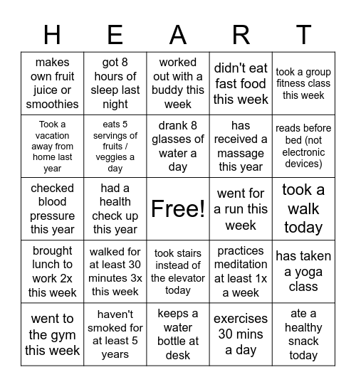 Healthy Living Bingo! Bingo Card