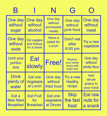 Healthy Eating Bingo Card