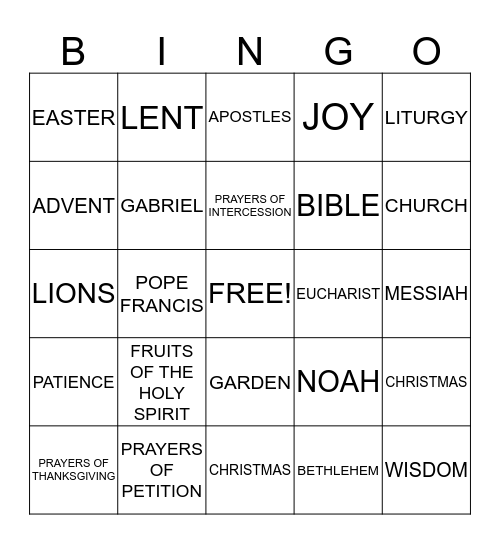 THIRD GRADE RELIGIOUS ED REVIEW Bingo Card