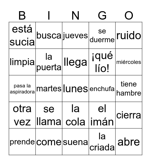 Gabi 1-8 Bingo Card