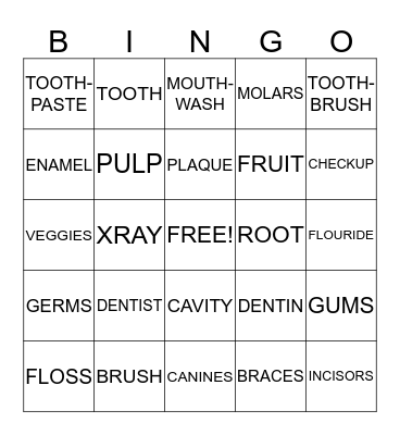 DENTAL HEALTH BINGO Card