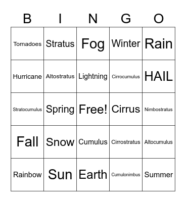 Let's Play Weather Bingo Card