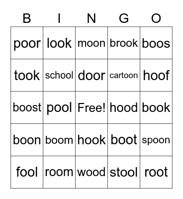 oo words Bingo Card