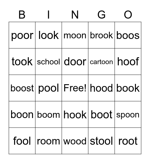 oo words Bingo Card