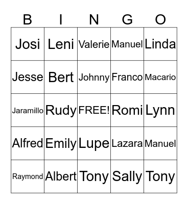 Franco Family Bingo Card