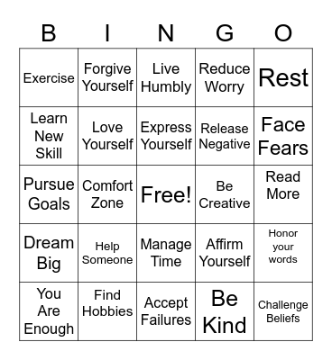Self Care Bingo Card