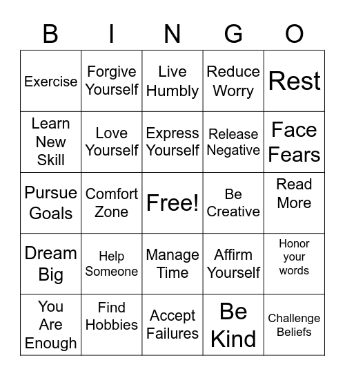 Self Care Bingo Card