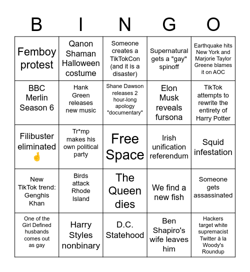 2021 Bingo Card