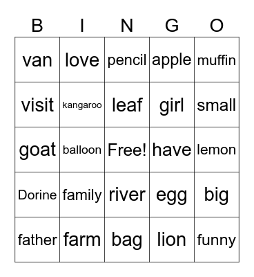 Untitled Bingo Card