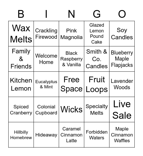 Smith & Co. Candles Bingo Card