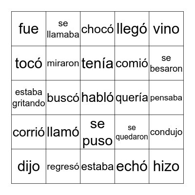 Spanish 2- Houdini Bingo Card