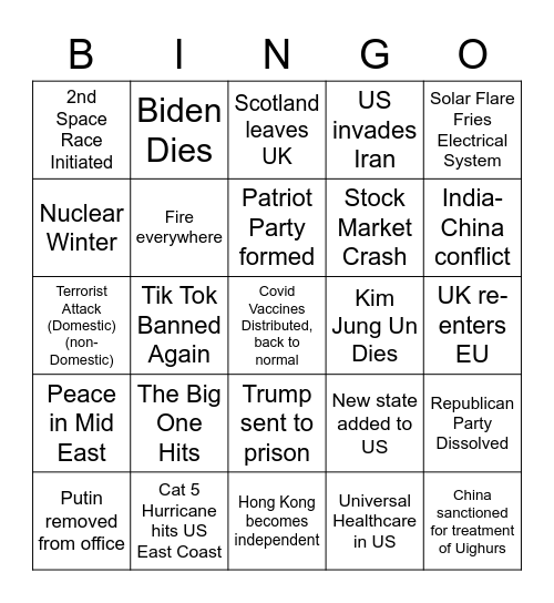 2021 Bingo Card