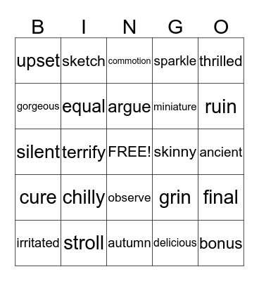 SYNONYMS Bingo Card