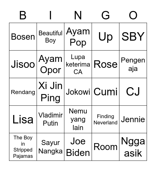 Xiaojun Bingo Card