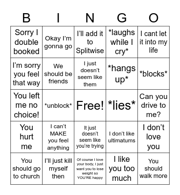 What will he say this time!? Bingo Card