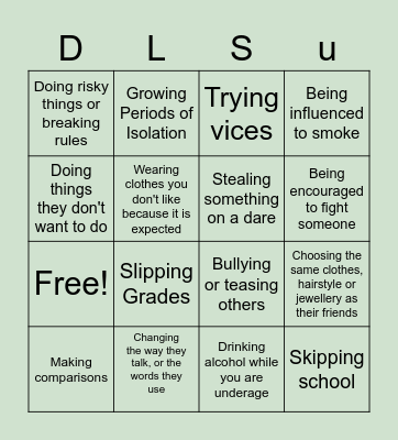 Peer Pressure Signs Bingo Card