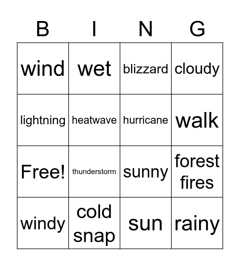 weather Bingo Card