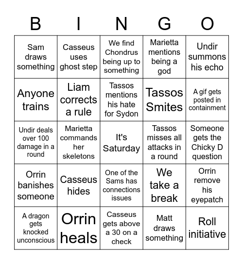 Odyssey Bingo Card