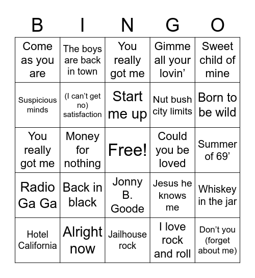 MN - rock mix & randoms Bingo Card