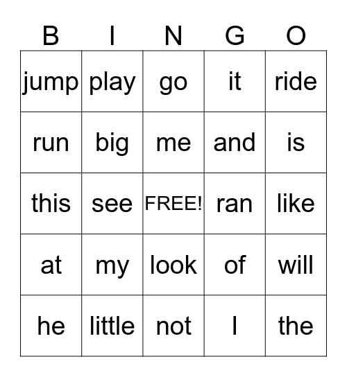 Important Words Bingo (List 2) Bingo Card