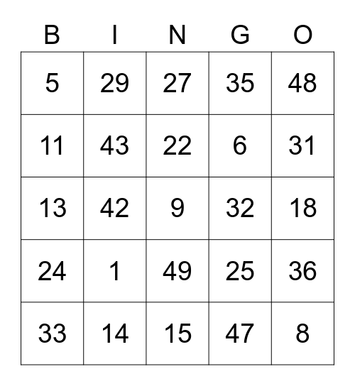 Birthday Bingo Card