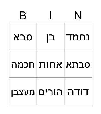 Family - משפחה Bingo Card