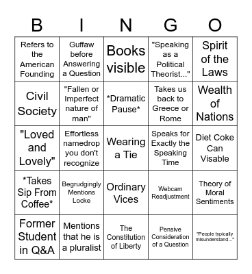 Levy Lecture Game Bingo Card