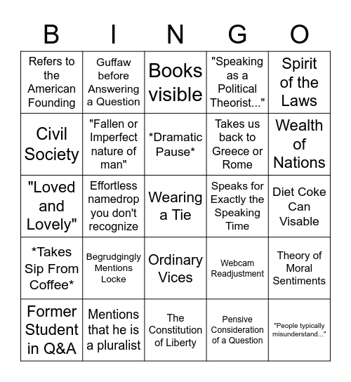 Levy Lecture Game Bingo Card