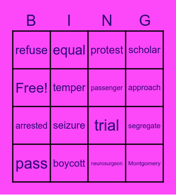 Vocabulary Review Bingo Card