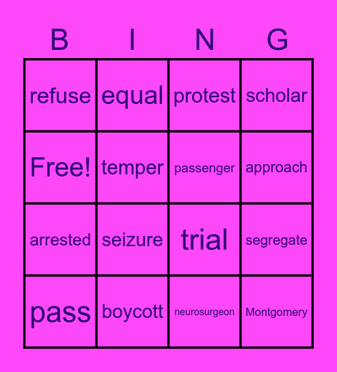 Vocabulary Review Bingo Card