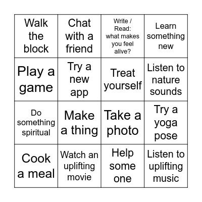 Activity Bingo Card