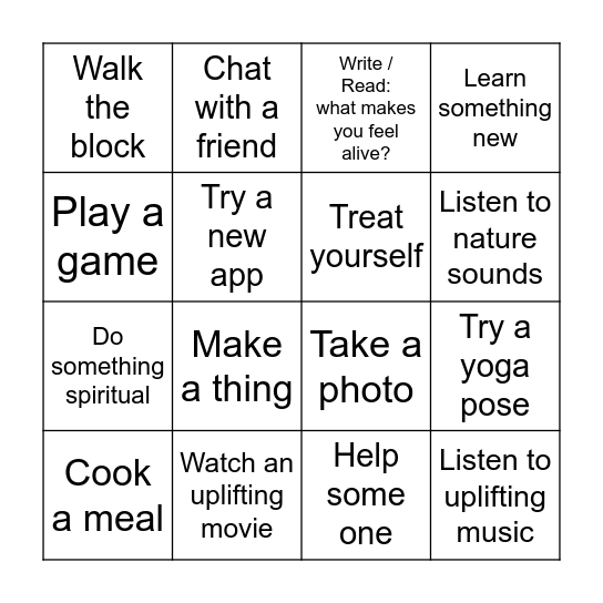 Activity Bingo Card