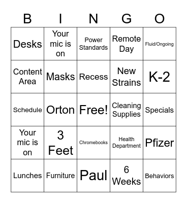 Getting Back to School Meeting Bingo Card