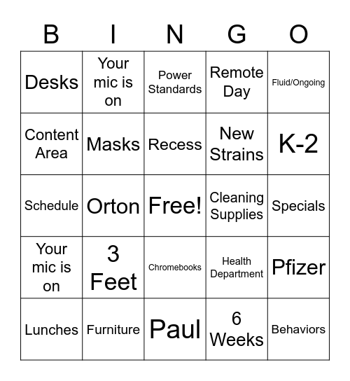 Getting Back to School Meeting Bingo Card
